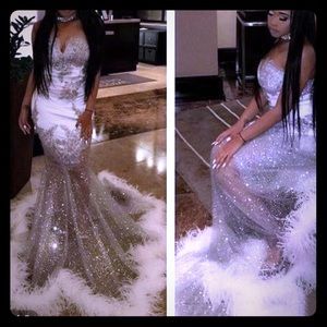 White and silver prom dress.